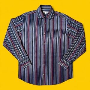 Banana Republic L 100% Cotton Multistripe Button-Up – Preppy Classic